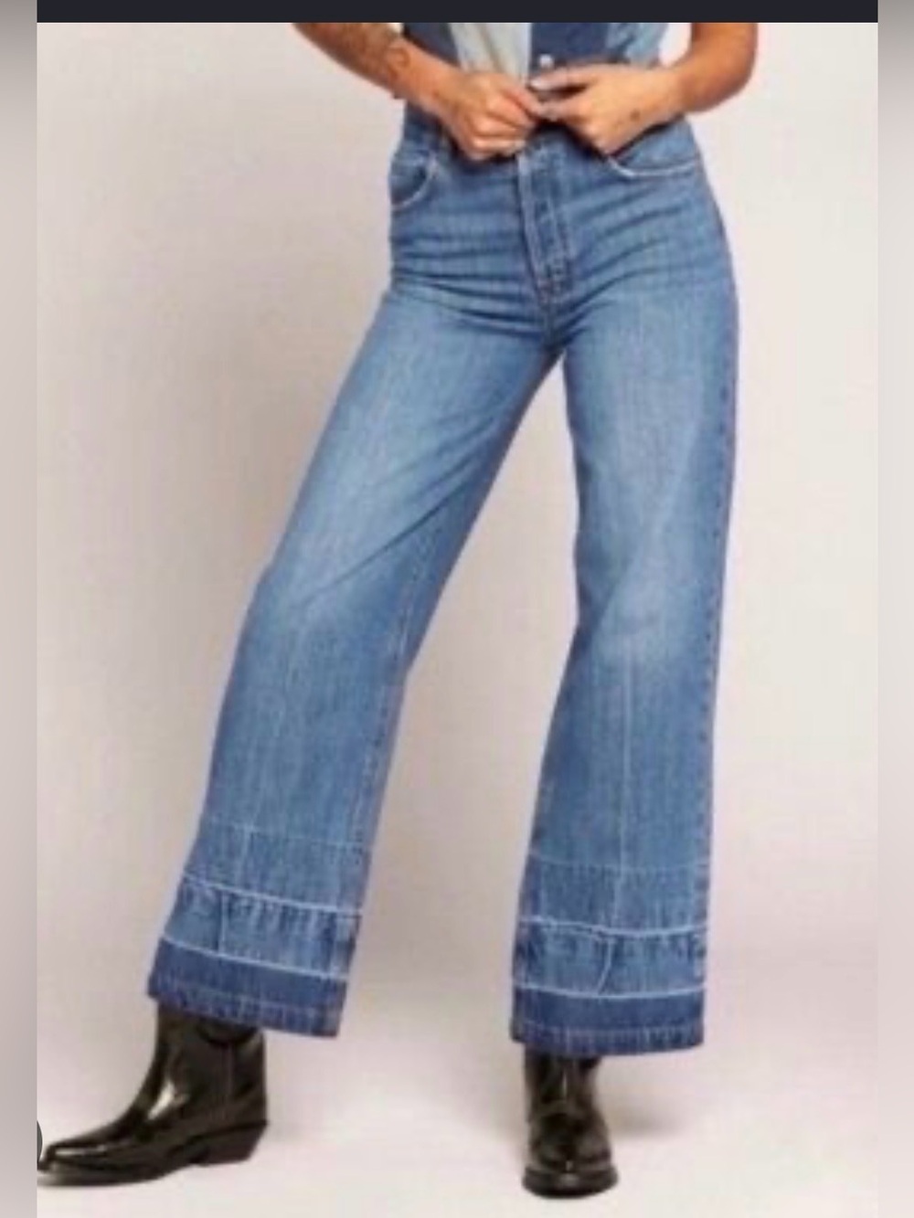 Current/Elliott Navigator Medium Wash Wide-Leg 70’s Inspired Boho Jeans Size 28